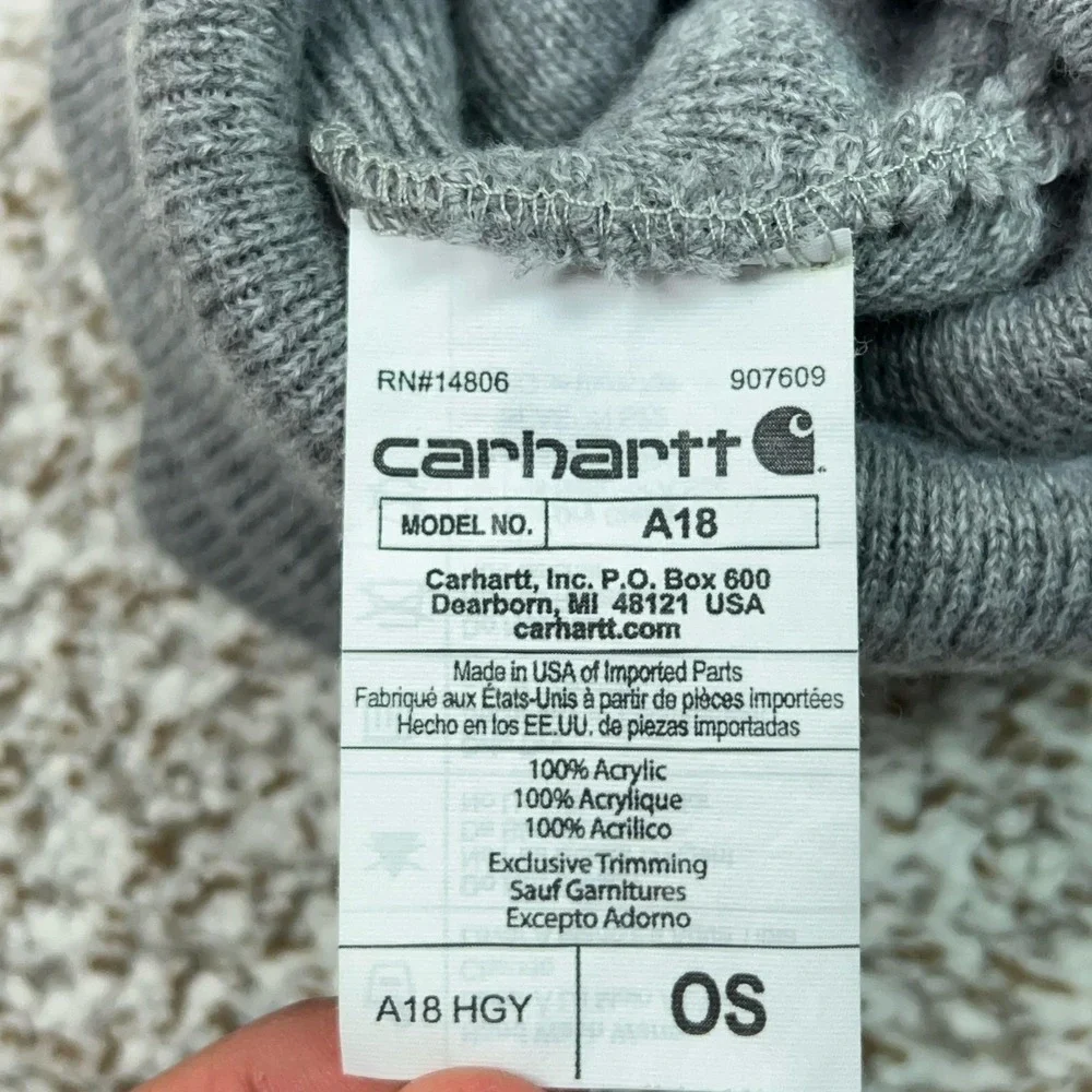Carhartt Hat‎ Beanie Mens One Size Gray A18 Cuffed Knit Logo Winter Workwear